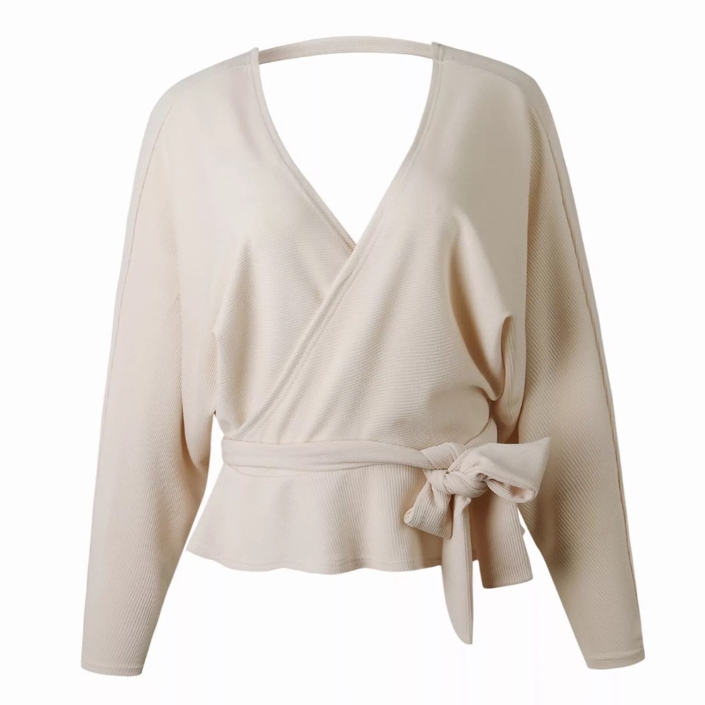 💋BACKLESS LONG SLEEVE FAUX WRAP KNIT TOP💋 - Picture 5 of 8